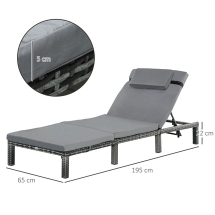 Set of 2 Outdoor PE Rattan Sun Loungers with Cushions - Grey