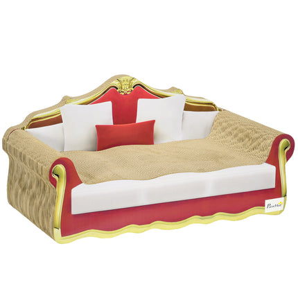 Cat Cardboard Scratcher Lounge Sofa Bed with Catnip 58 x 29.5 x 29 cm - Brown and Claret