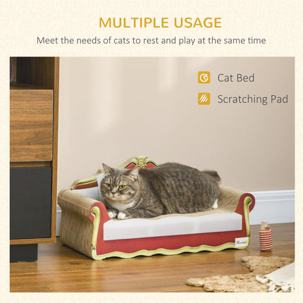 Cat Cardboard Scratcher Lounge Sofa Bed with Catnip 58 x 29.5 x 29 cm - Brown and Claret