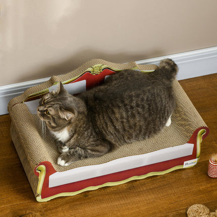 Cat Cardboard Scratcher Lounge Sofa Bed with Catnip 58 x 29.5 x 29 cm - Brown and Claret