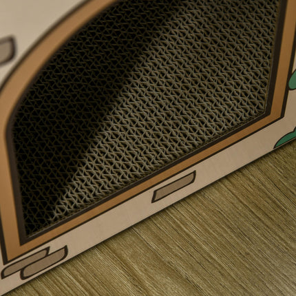 Two-In-One Cat House and Scratching Board with Catnip for Indoor Cats - Red Cream Brown Green
