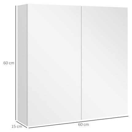 Double Door Wall Mounted Mirror Cabinet with Adjustable Shelf 60x15x60cm - High Gloss White