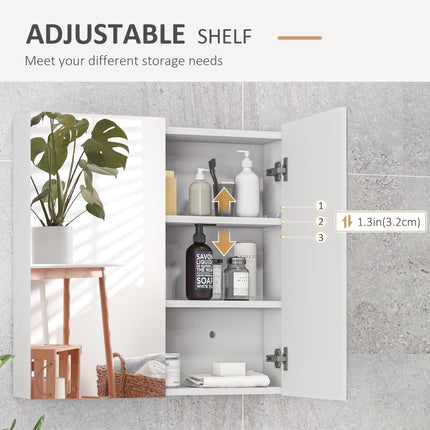 Double Door Wall Mounted Mirror Cabinet with Adjustable Shelf 60x15x60cm - High Gloss White