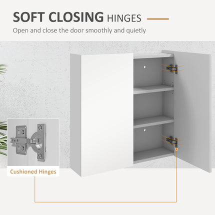 Double Door Wall Mounted Mirror Cabinet with Adjustable Shelf 60x15x60cm - High Gloss White