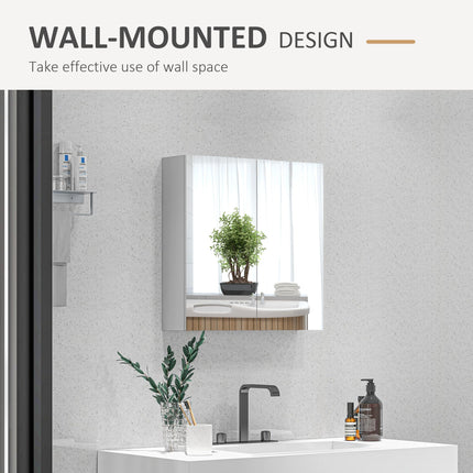 Double Door Wall Mounted Mirror Cabinet with Adjustable Shelf 60x15x60cm - High Gloss White