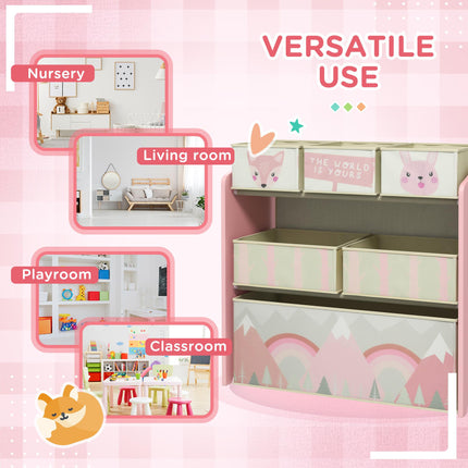 6 Piece Kids Storage Unit with Fabric Bins Toy Organiser - Pink