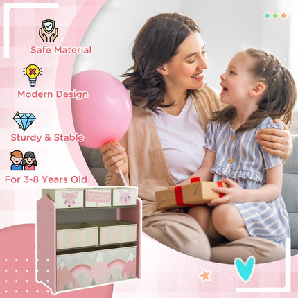 6 Piece Kids Storage Unit with Fabric Bins Toy Organiser - Pink