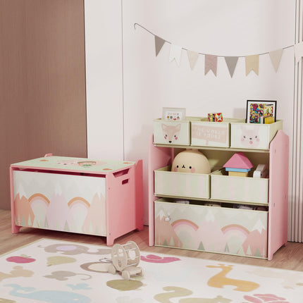 6 Piece Kids Storage Unit with Fabric Bins Toy Organiser - Pink
