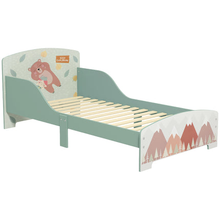 Toddler Bed Frame with Safety Siderails Green Animal Theme - Green