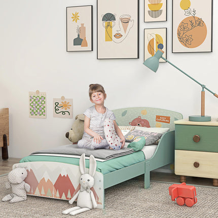 Toddler Bed Frame with Safety Siderails Green Animal Theme - Green