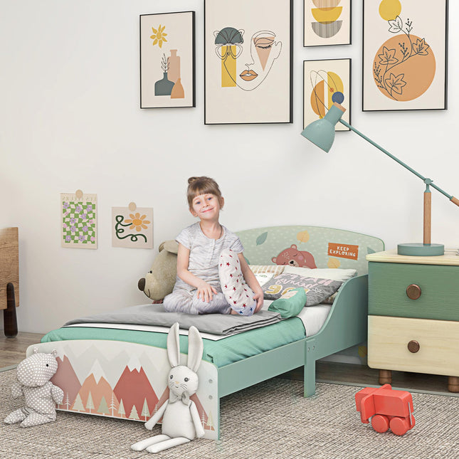 Toddler Bed Frame with Safety Siderails Green Animal Theme - Green