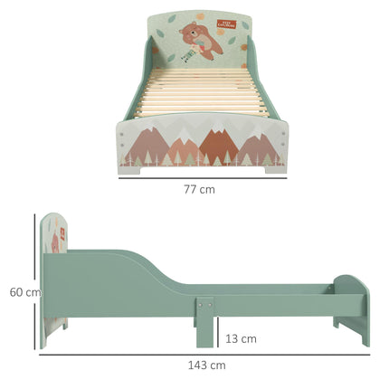 Toddler Bed Frame with Safety Siderails Green Animal Theme - Green