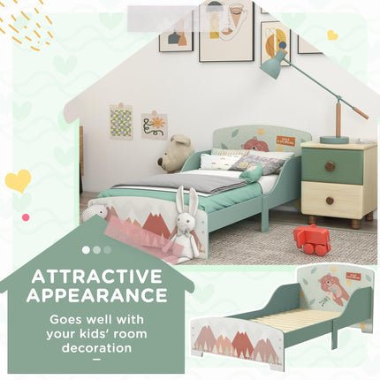 Toddler Bed Frame with Safety Siderails Green Animal Theme - Green