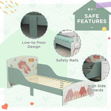 Toddler Bed Frame with Safety Siderails Green Animal Theme - Green