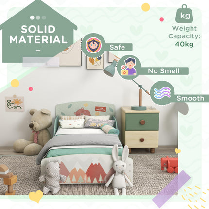 Toddler Bed Frame with Safety Siderails Green Animal Theme - Green