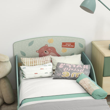 Toddler Bed Frame with Safety Siderails Green Animal Theme - Green