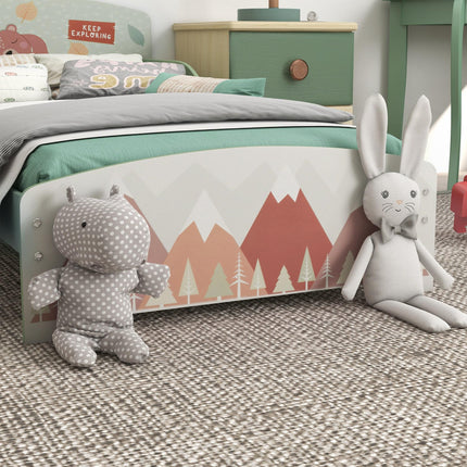 Toddler Bed Frame with Safety Siderails Green Animal Theme - Green