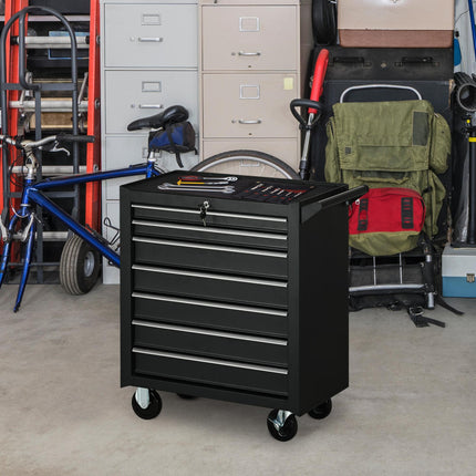 7-Drawer Tool Box on Wheels, Lockable Tool Cabinet with EVA Pat & Ball Bearing,