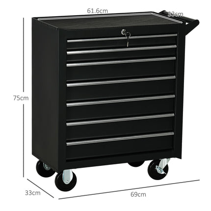 7-Drawer Tool Box on Wheels, Lockable Tool Cabinet with EVA Pat & Ball Bearing,