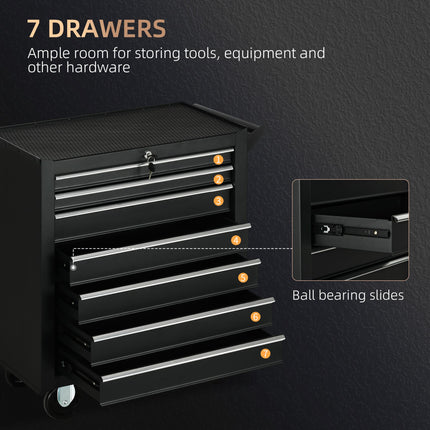7-Drawer Tool Box on Wheels, Lockable Tool Cabinet with EVA Pat & Ball Bearing,