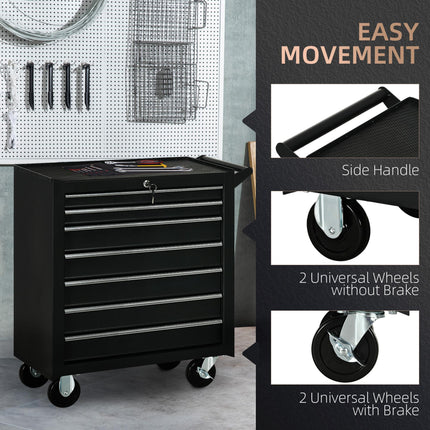 7-Drawer Tool Box on Wheels, Lockable Tool Cabinet with EVA Pat & Ball Bearing,
