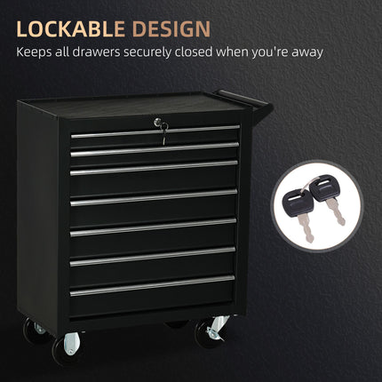 7-Drawer Tool Box on Wheels, Lockable Tool Cabinet with EVA Pat & Ball Bearing,