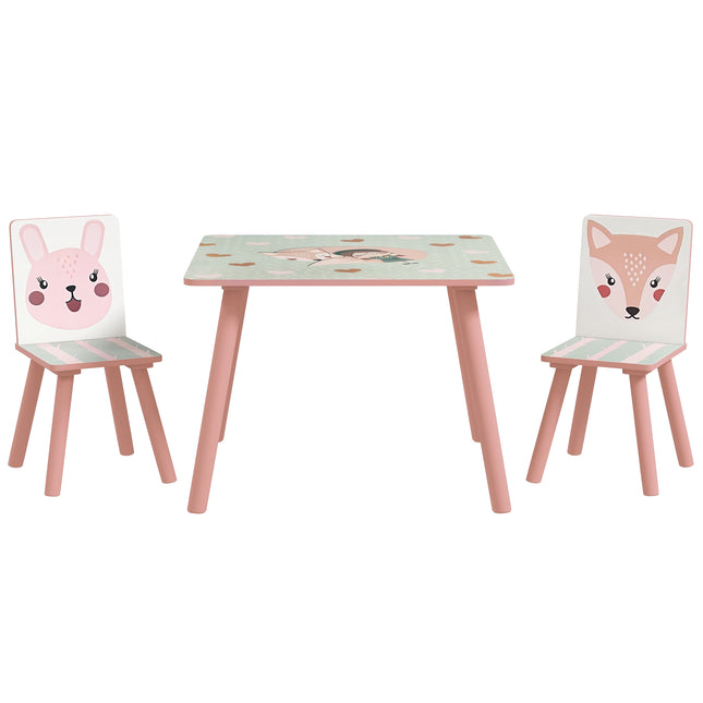3 Piece Kids Table and Chairs Set for Toddlers and Children 3-8 Years - Pink