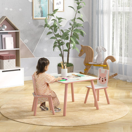3 Piece Kids Table and Chairs Set for Toddlers and Children 3-8 Years - Pink