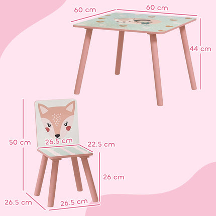 3 Piece Kids Table and Chairs Set for Toddlers and Children 3-8 Years - Pink