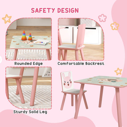 3 Piece Kids Table and Chairs Set for Toddlers and Children 3-8 Years - Pink
