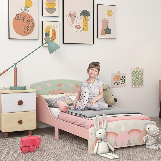 Toddler Bed Frame with Safety Siderails for Ages 3-6 - Pink