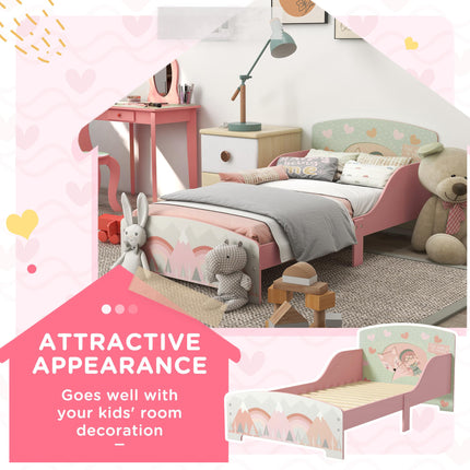Toddler Bed Frame with Safety Siderails for Ages 3-6 - Pink