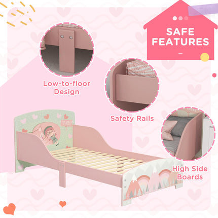 Toddler Bed Frame with Safety Siderails for Ages 3-6 - Pink
