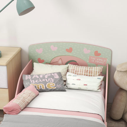 Toddler Bed Frame with Safety Siderails for Ages 3-6 - Pink