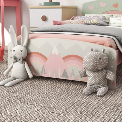 Toddler Bed Frame with Safety Siderails for Ages 3-6 - Pink