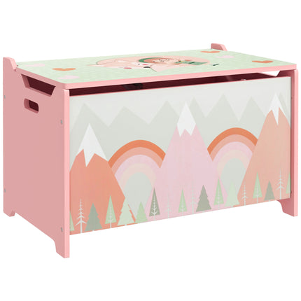 Childrens Toy Box with Safety Hinge and Animal Design - Pink