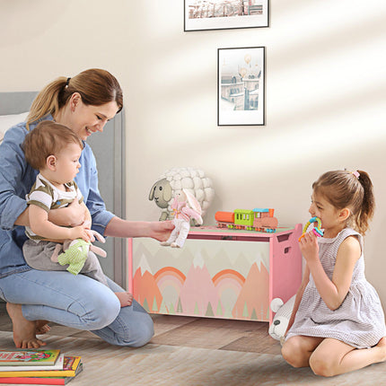 Childrens Toy Box with Safety Hinge and Animal Design - Pink