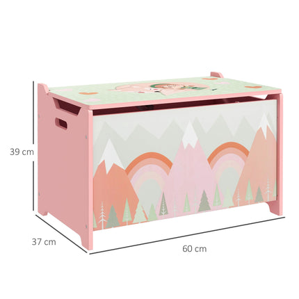 Childrens Toy Box with Safety Hinge and Animal Design - Pink