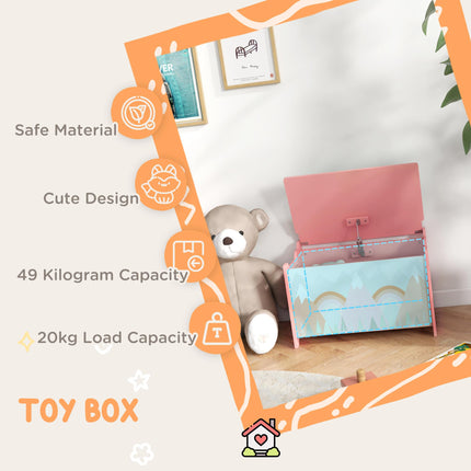 Childrens Toy Box with Safety Hinge and Animal Design - Pink