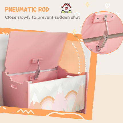 Childrens Toy Box with Safety Hinge and Animal Design - Pink