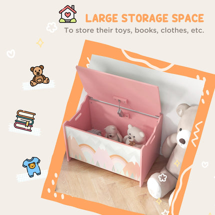 Childrens Toy Box with Safety Hinge and Animal Design - Pink