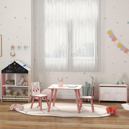 Childrens Toy Box with Safety Hinge and Animal Design - Pink