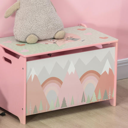 Childrens Toy Box with Safety Hinge and Animal Design - Pink