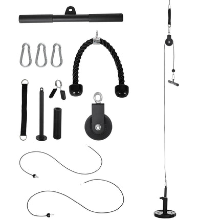 Cable Machine Pulley System for Lat Pulldown & Upper Body Training with DIY Weight Loading - Black