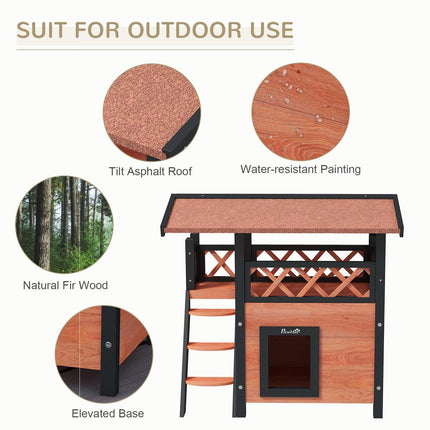 Outdoor Cat House with Balcony, Stairs & Roof 77x50x73 cm - Brown