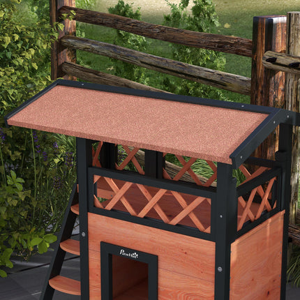 Outdoor Cat House with Balcony, Stairs & Roof 77x50x73 cm - Brown