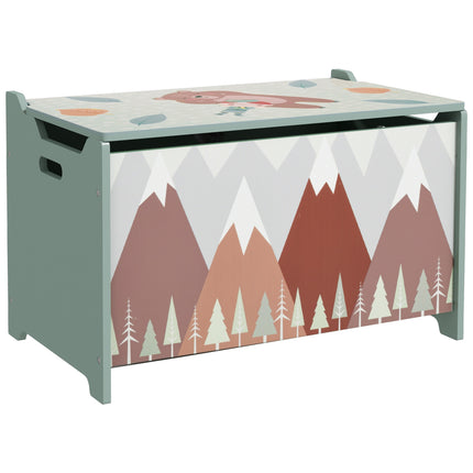 Kids Toy Chest with Safety Hinge Lid and Rounded Corners - Green
