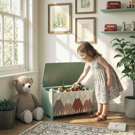 Kids Toy Chest with Safety Hinge Lid and Rounded Corners - Green