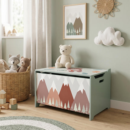 Kids Toy Chest with Safety Hinge Lid and Rounded Corners - Green