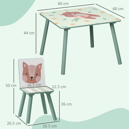 3 Piece Kids Table and Chairs Set with Pink Legs - Green